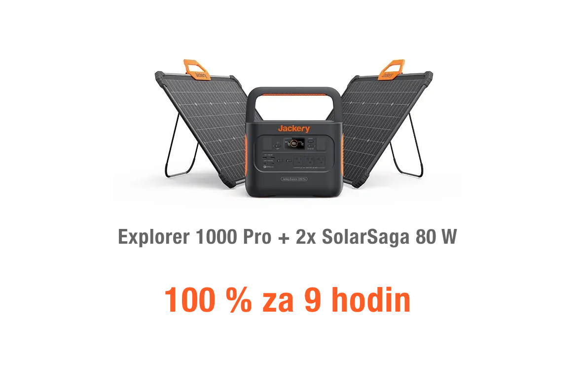 Rýchlosť nabíjania Jackery Explorer 1000 Pro s 2 solárnymi panelmi SolarSaga 80 W